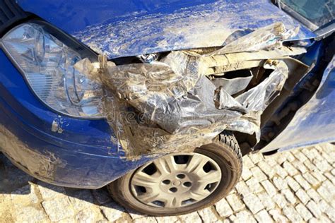 SUV Car After Crash Crashed Blue Car Front Accident Damage Stock