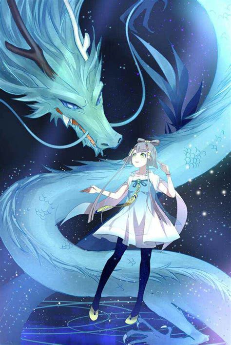 Anime Art Dragon Outer Space Stars Anime Girl