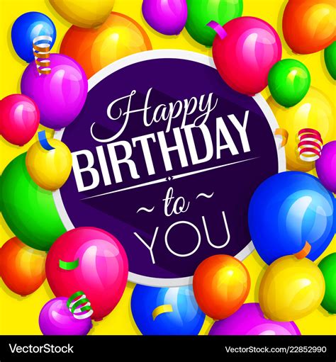Happy Birthday Greeting Card Bunch Of Balloons Vector Image