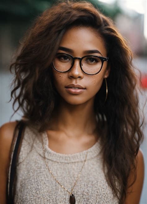 Lexica Short Light Skinned Black Female Long Yaki Straight Fluffy Brown Hair Glasses