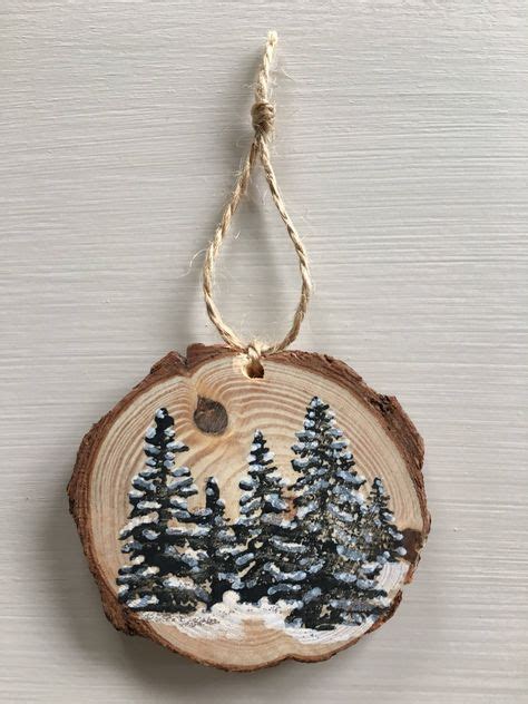 Snowy Forest Wood Slice Ornament Etsy Wood Christmas Ornaments