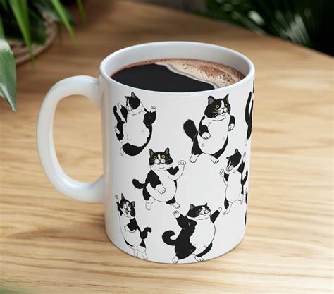 Fat Black And White Tuxedo Cat Coffee Mug 11oz And 15oz Cat Mugs Etsy