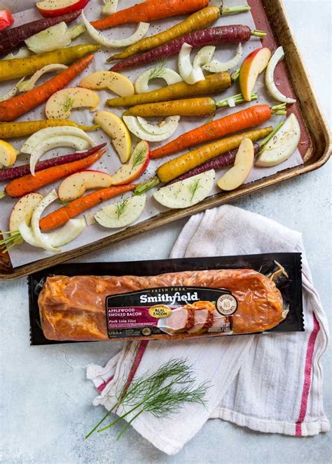 Cover pork loosely with foil if overbrowning. This Roasted Pork Loin Filet with Apples and Fennel is ...