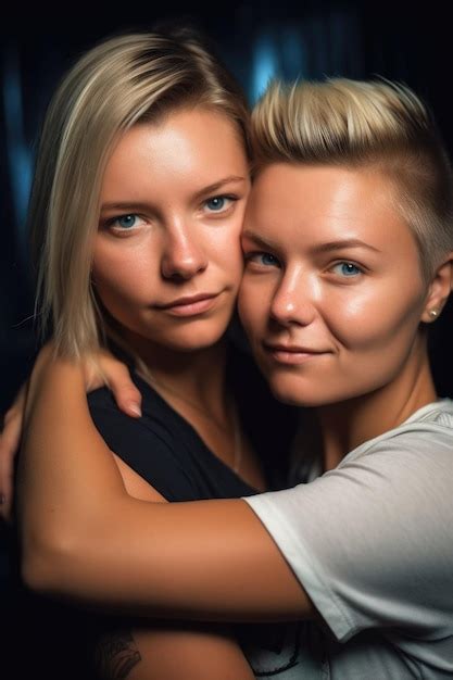 Premium Ai Image A Young Lesbian Couple Looking At The Camera While They Hug Each Other