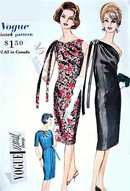 1960s Stunning Slim One Shoulder Evening Cocktail Party Dress Pattern Vogue Special Design 4228