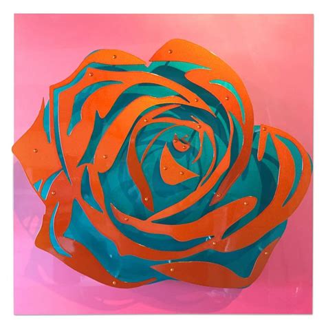 Michael Kalish Candy Rose Orange On Pink Aluminum Sculpture For