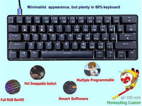 61 key hot swappable switches, RGB backlit mechanical keyboard