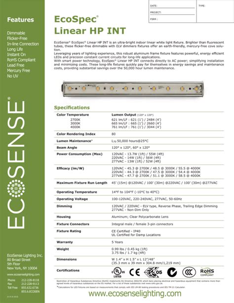 Ecospec Linear Hp Int 05lc Spec Sheet