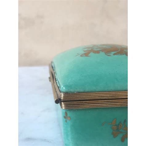 Antique Gilt Painted Porcelain French Dresser Box With Bronze Trim