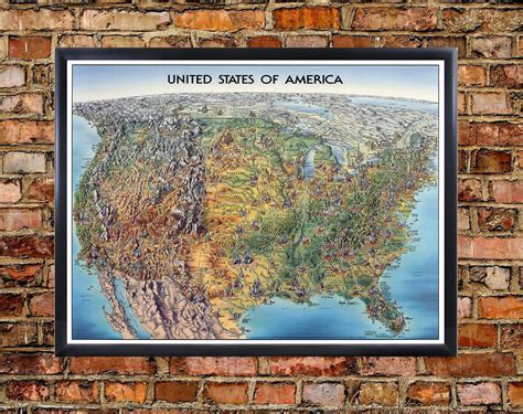Us Map Art Print United States Map Poster Large Map Of Usa Etsy