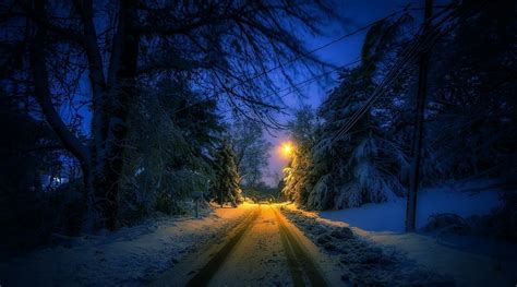 Nature Landscape Winter Street Lantern Snow Trees