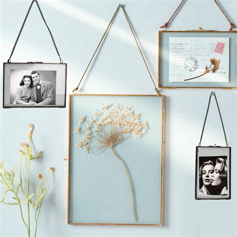 Metal Glass Double Sided Hanging Photo Picture Frame Vintage