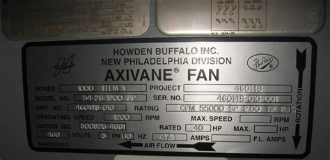 Howden Buffalo Series 1000 Axivane Fan Us Combustion Products Inc