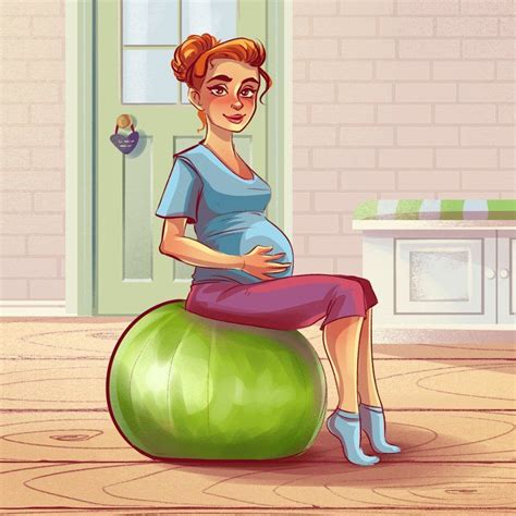 A Pregnant Woman Sitting On An Exercise Ball