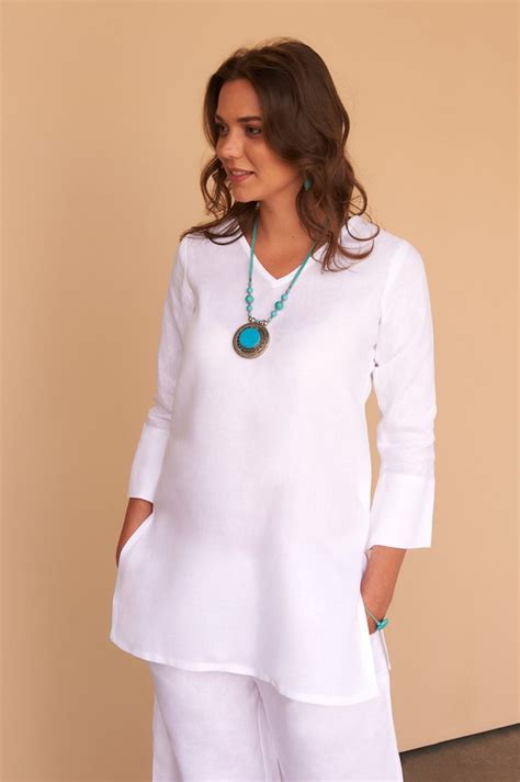 Shop White Linen Jena Tunic For Aed 606 By Facil Blanco Dubai Women