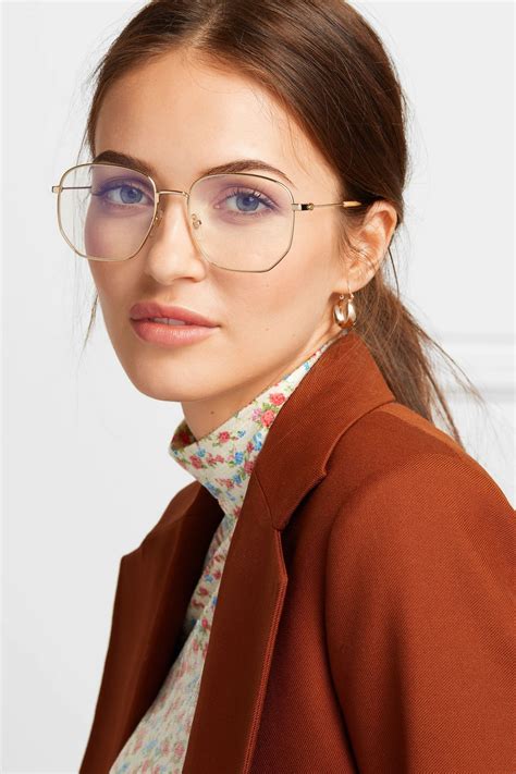 Gold Hexagon Frame Gold Tone And Acetate Optical Glasses Gucci Glasses Trends Womens