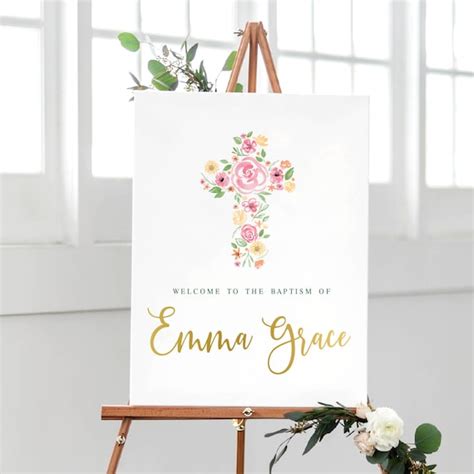 Instant Download Floral Cross Baptism Welcome Print Calligraphy