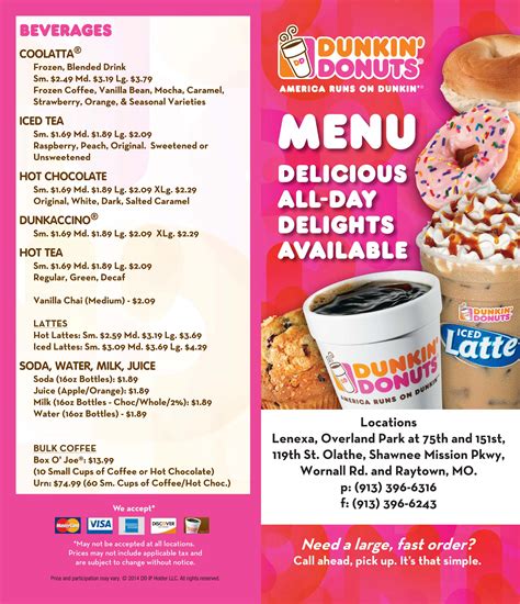 The food offered by the dunkin' donuts restaurant is rich in vitamins and minerals. Menu - Dunkin Donuts