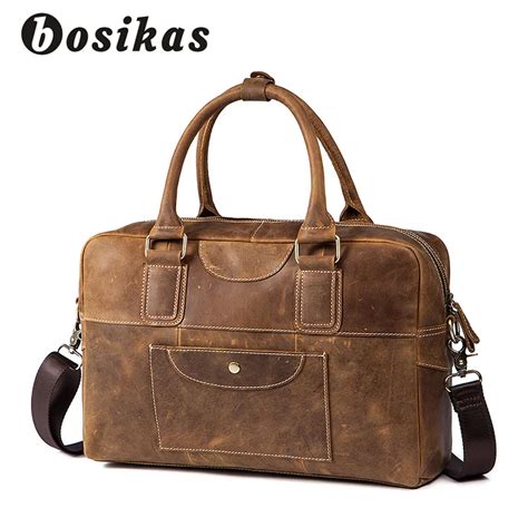 Bosikas Genuine Leather Handbags Satchels Men Shoulder Bags Vintage