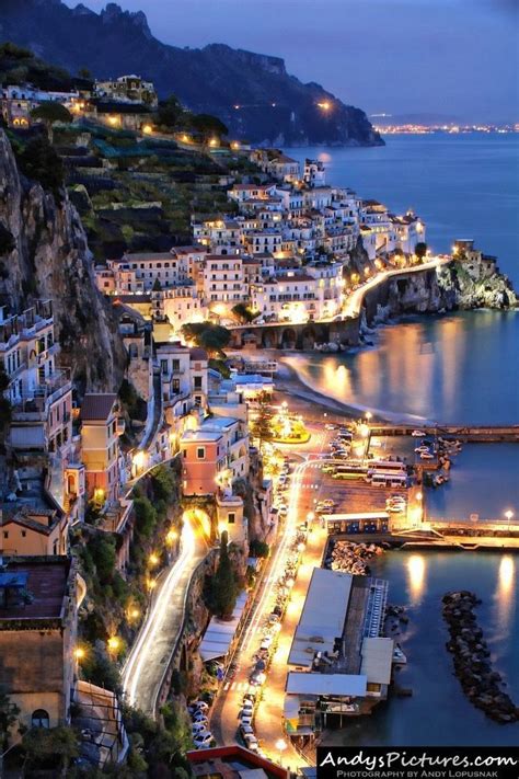 Amalfi At Night Italy Cityscapes Pinterest
