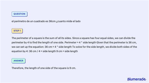 SOLVED El Perimetro De Un Cuadrado Es 36cm Cuanto Mide El Lado