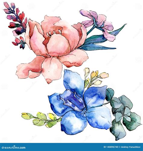 Peony Bouquets Floral Botanical Flower Watercolor Background Set