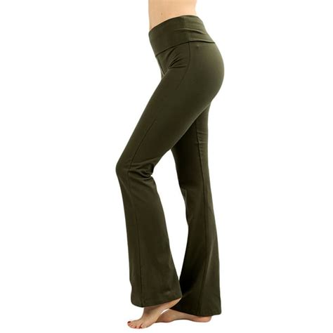 thelovely womens and plus stretch cotton foldover waist bootleg workout yoga pants dk olive m