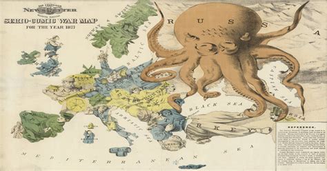 serio comic war map for the year 1877 russia a vicious looking octopus its eight lengthy