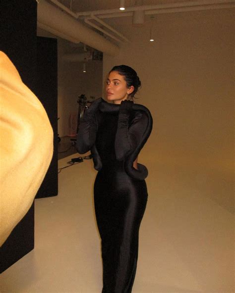 Kylie Jenner Shows Off Tiny Waist And Shrinking Curves In Skintight Black Dress For New Pics