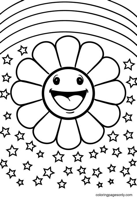 Flowers With Rainbows Coloring Page Free Printable Coloring Pages