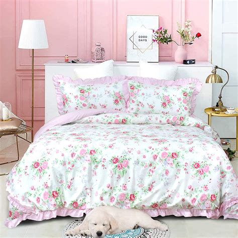 Ustide Shabby Pink Duvet Cover Set Rose Floral Bedding Collection