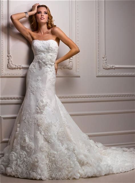 Wedding gown beaded lace sleeveless white 14. Fitted A Line Strapless Lace Dream Wedding Dress With ...