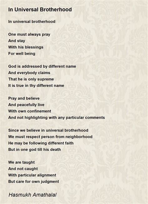 In Universal Brotherhood In Universal Brotherhood Poem By Mehta