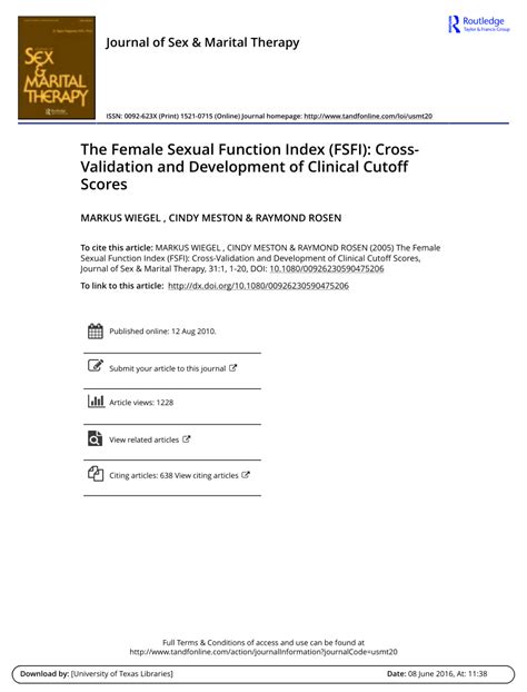 Pdf The Female Sexual Function Index Fsfi Cross Validation And Development Of Clinical