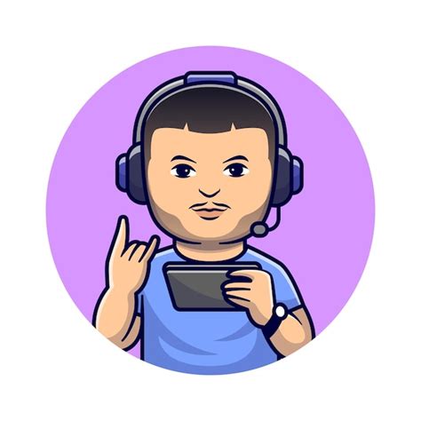 Premium Vector Cute Man Gamer Playing Game With Headphone Cartoon