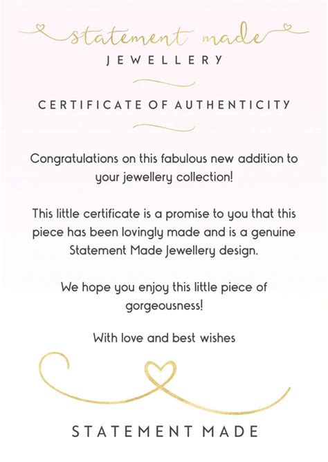 Jewellery Certificate Of Authenticity Template Free Formats For Your