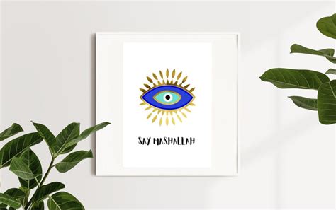Say Mashallah Evil Eye Printable Blue Gold Eye Turkish Etsy