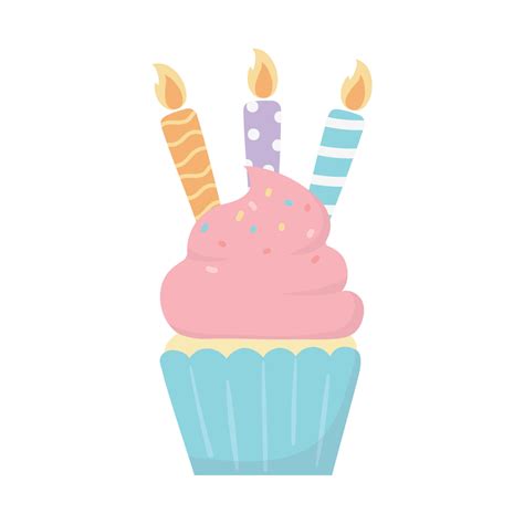 Happy Birthday Sweet Cupcake With Candles Party Cartoon Isolated Icon