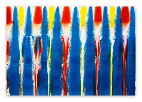 An Abstract Painting With Blue Red Yellow And Orange Stripes On Its