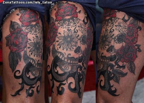 Tattoo Of Sugar Skull Thigh Leg