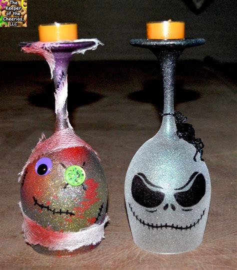Nightmare Before Christmas And Zombie Wine Glass Candle Holders