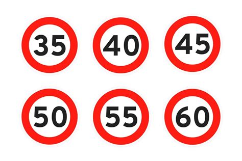 Speed Limit 35 40 45 50 55 60 Round Road Traffic Icon Sign Flat