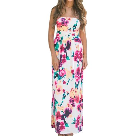 Summer Beach Maxi Long Dress Sexy Strapless Dresses Plus Size Floral Printed Beachwear Vestidos