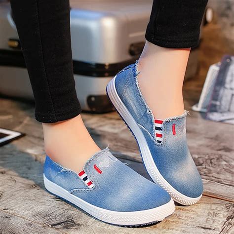 2016 Summer New Casual Canvas Jeans Flat Shoes Women Platform Slip On