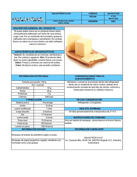 Calaméo Ficha Tecnica Queso 1 1