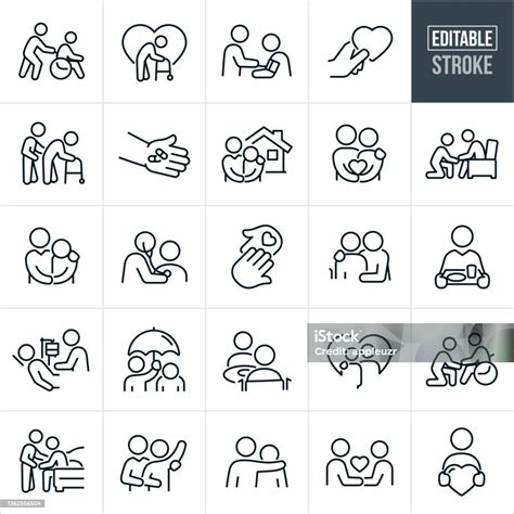 Caregiver Thin Line Icons Editable Stroke Stock Illustration Download