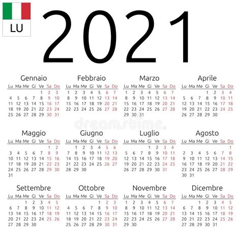 Calendário Italiano 2021 Com Fundo Vermelho E Espaço De Cópia