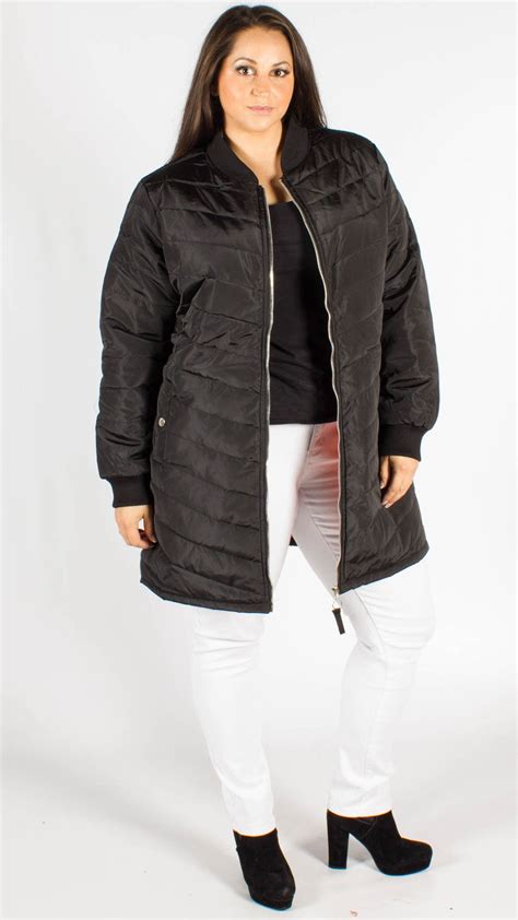 Bronby Black Quilted Longline Bomber Jacket Curvewow