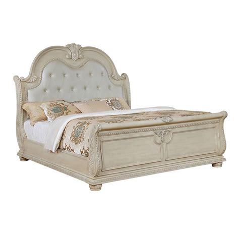 Stanley Antique White Bed White Queen Bed Traditional Style Bed
