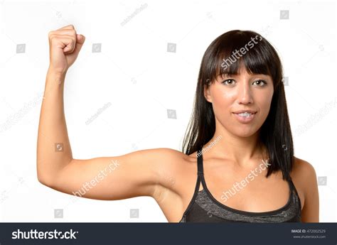 Attractive Friendly Young Woman Flexing Her Stock Photo 472002529